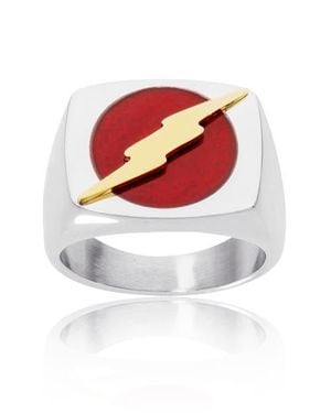Dc Comics Stainless Steel Justice League Superhero Logo Ring Jewelry, The Flash, Size 10 - White