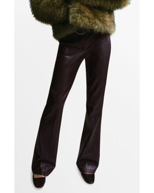 Mango Slim Fit Faux Leather Flare Pants - Black