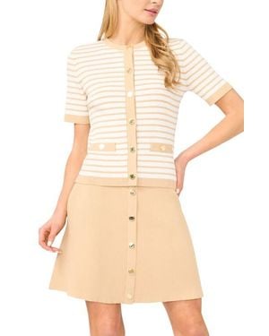 Halogen® Stripe Short Sleeve Cardigan - Natural