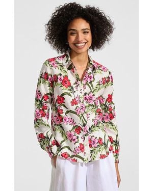 Lands' End Linen Long Sleeve Feminine Shirt - White