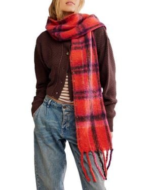 Free People Highland Plaid Skinny Scarf - Red
