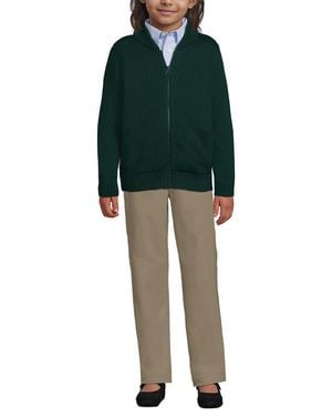 Lands' End School Uniform Kids Legacy Full Zip Cardigan - Green