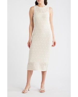 Halogen® Open Stitch Cotton Blend Midi Dress - White