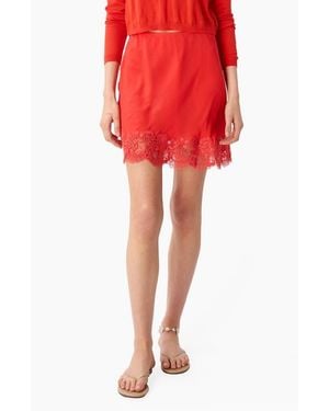 Cami NYC Inez Lace Trim Silk Miniskirt - Red