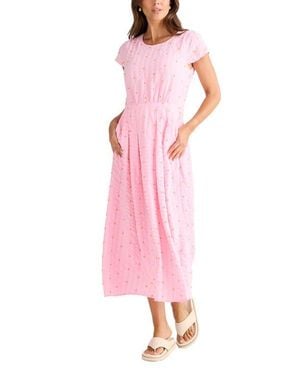 Brave+True Chessie Embroidered Seersucker Midi Dress - Pink