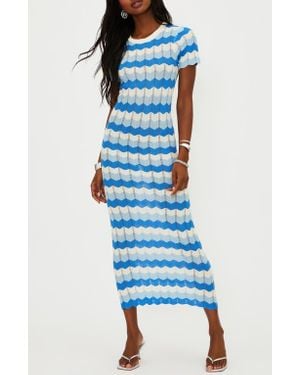 Beach Riot Emory Stripe Pointelle Knit Cover-Up Maxi Dress - Blue