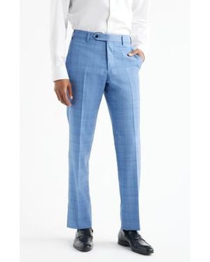 Zanella Parker Flat Front Plaid Wool Dress Pants - Blue