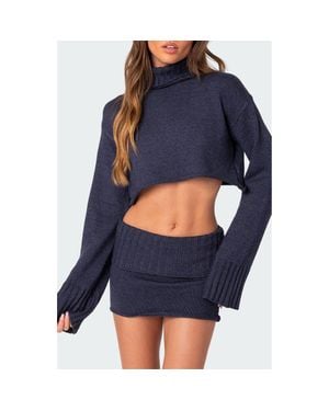 Edikted Gino Crop Turtleneck Sweater - Blue