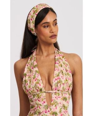 Miss Circle Spring Affair Print Linen Head Wrap Scarf - Natural