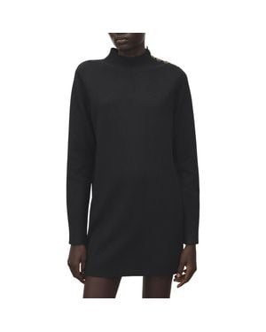 Mango Button Detail Long Sleeve Sweater Dress - Black