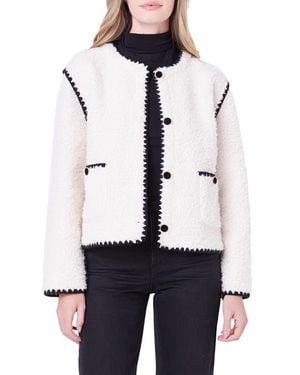 English Factory Premium Contrast Trim Faux Shearling Jacket - White