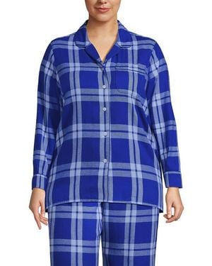 Lands' End Long Sleeve Print Flannel Pajama Top - Blue