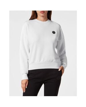 Philipp Plein Cropped Sweatshirt Ls Glitter - White