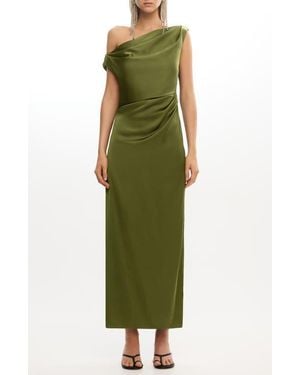 Significant Other Alyssa Pleated One-Shoulder Satin Gown - Green