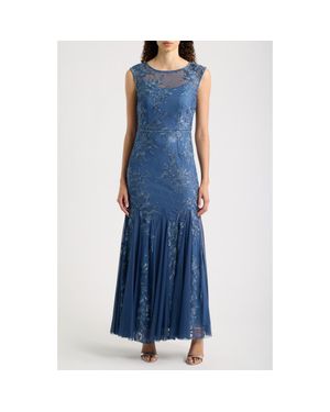Alex Evenings Embroidered Trumpet Gown - Blue