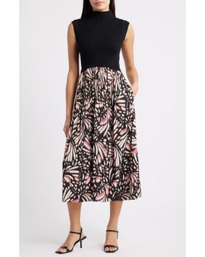 Vince Camuto Sleeveless Mixed Media Midi Dress - Black