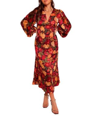 lisbeth floral cap sleeve satin midi dress Petal & Pup Lisbeth Floral Cap Sleeve Satin Midi Dress in Blue