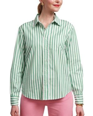 Frances Valentine Perfect Button Down Stripe Cotton Poplin - Green