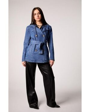 Blue Revival Gracie Trench Coat With Removable Hoodie Insert - Blue