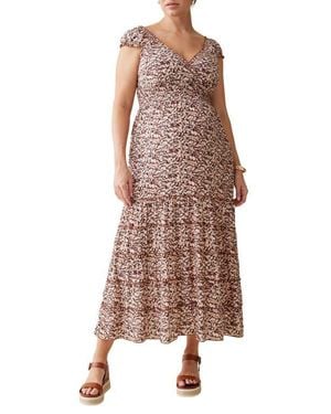 Ingrid & Isabel Tiered Maternity Maxi Dress - Brown