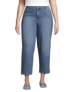 Lands' End Plus Size Soft Denim Mid Rise Relaxed Straight Crop Jeans - Blue