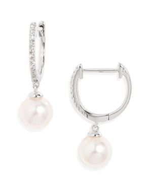Nordstrom Diamond & Akoya Pearl Hoop Earrings - White