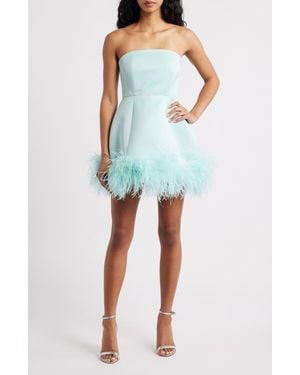 DELFI Collective Ivy Feather Trim Strapless Cocktail Minidress - Blue