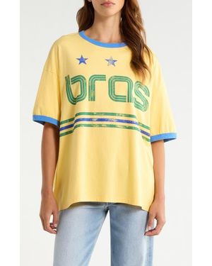 Daydreamer Brazil World Cup Graphic Cotton Ringer T-Shirt - Yellow