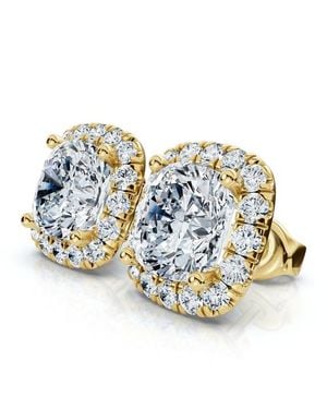 Bliss Diamond Certified 5.80Ct Cushion Cut Diamond Halo Studs 14K Earrings - Blue