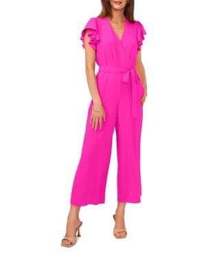Vince Camuto Flutter Sleeve Wide Leg Jumpsuit - Pink