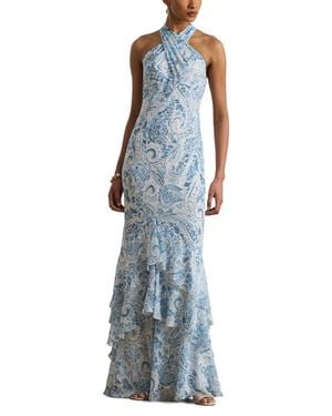 Ralph Lauren Halter Ruffle Maxi Dress - Blue
