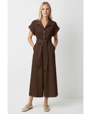 Exquise Leatrice Short Sleeve Belted Midi Jumpsuit - Brown
