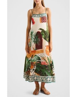 EVER NEW Bianca Print Linen Blend Midi Dress - Green