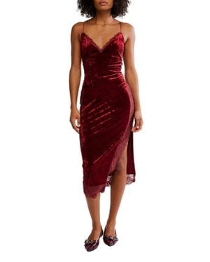 Free People Raise A Toast Velvet & Lace Midi Slipdress - Red