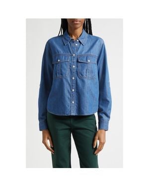 Veronica Beard Catriona Cotton Blend Button-Up Shirt - Blue