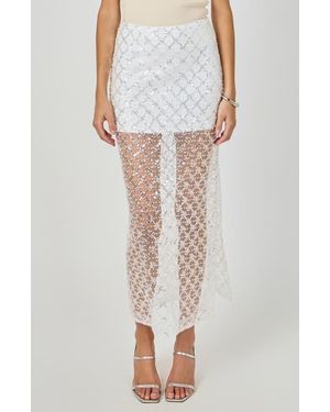 Endless Rose Embellished Mesh Maxi Skirt - White