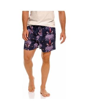 The Lazy Poet Ben Riviera Palms Linen Pajama Shorts - Blue