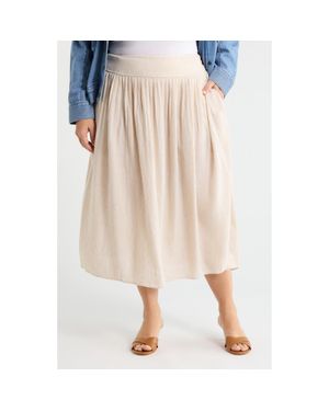 Caslon Pleated Linen Blend Midi Skirt - Natural