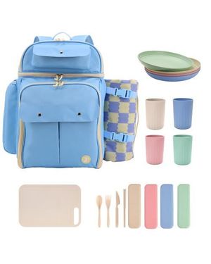 J World Picnic Backpack With Insulated Compartments & Picnic Mat - Blue