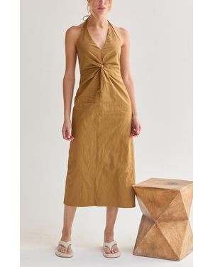 Crescent Crinkled Woven Halter Midi Dress - Natural