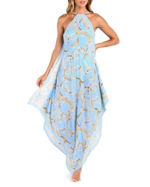 L'Agence Elise Chain Print Halter Cover-Up Dress - Blue
