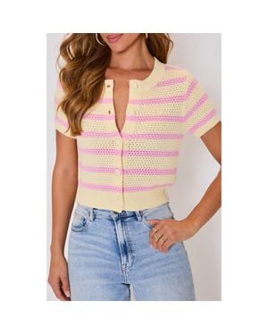 Vici Collection Jessica Stripe Open Stitch Short Sleeve Cardigan - Multicolor