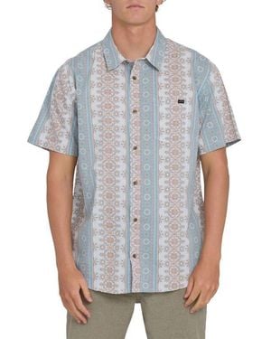 Billabong Sundays Short Sleeve Cotton Blend Button-Up Shirt - Blue