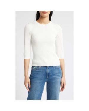 Wit & Wisdom Elbow Sleeve Rib Sweater - White