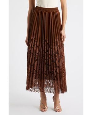 NIKKI LUND Sigrid Mixed Media Pleated Skirt - Brown