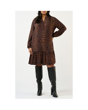 Estelle Leona Leopard Print Long Sleeve Dress - Brown