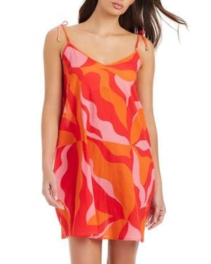 Sanctuary Abstract Print Cotton Cover-Up Dress - Red