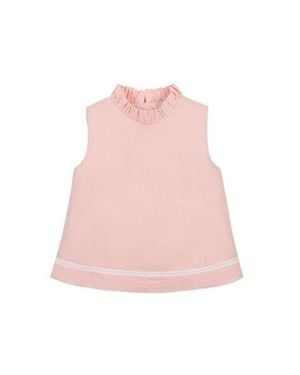 Hope & Henry Kids' Organic Ruffle Neck Seersucker Top - Pink