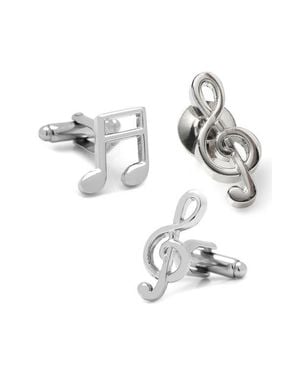 Cufflinks Inc. Music Notes Lapel Pin & Cuff Links Set - White