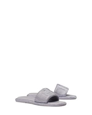 Tory Burch Double T Pavé Slide Sandal - White